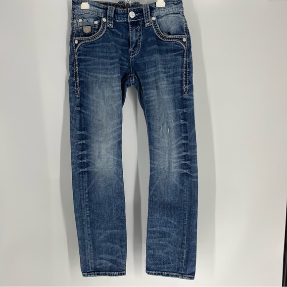 Rock Revival Other - Rock Revival Jeans Gold Inch Straight Distressed Men Blue Denim Pants Size 30